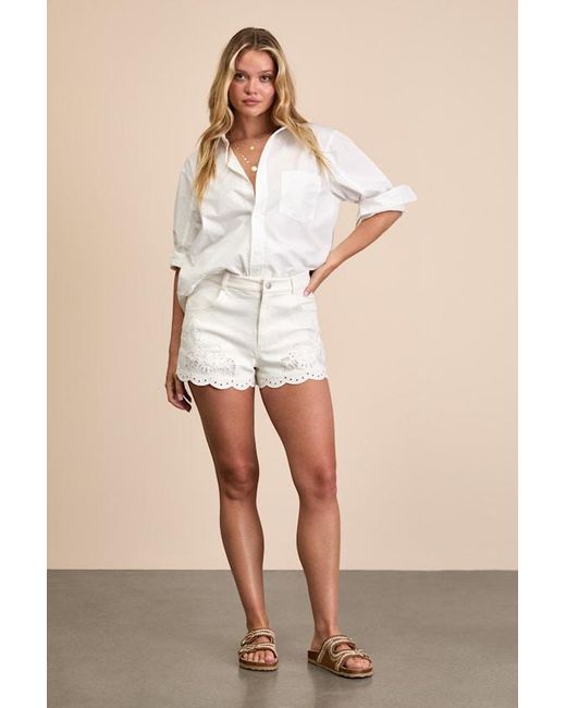 Lulus White Zillah Twill Eyelet Embroidered Scalloped Shorts