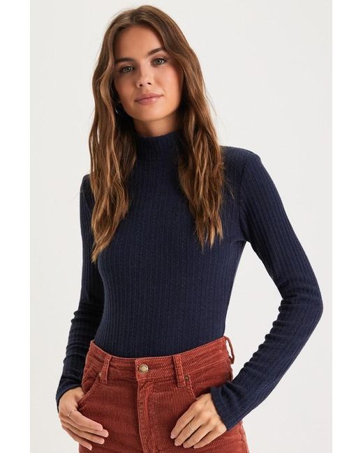 Lulus Blue Darling Inclination Pointelle Long Sleeve Bodysuit