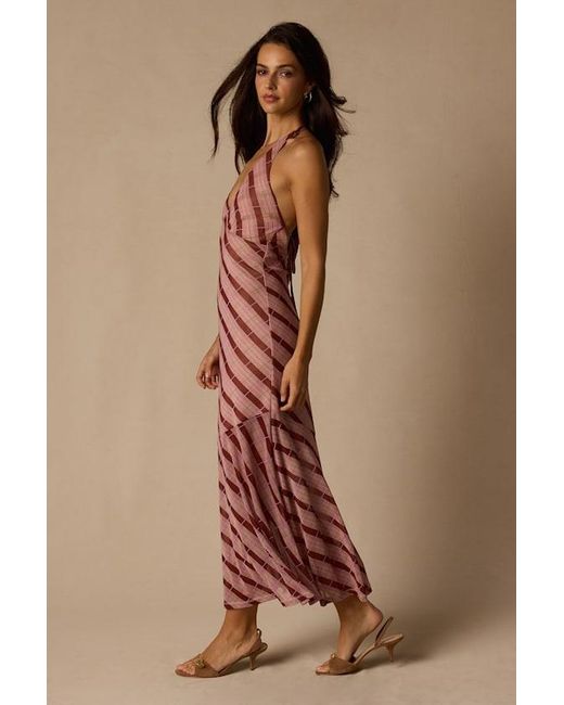 Lulus Brown Rachel Multi Plaid Mesh Halter Midi Dress