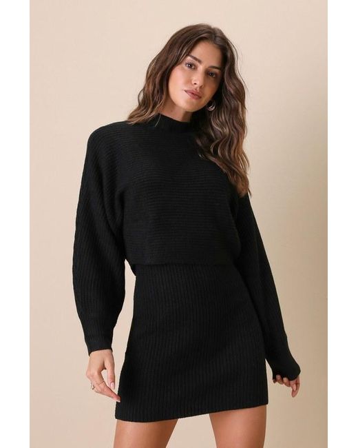 Lulus Black Toasty Times Long Sleeve Two-Piece Sweater Dress