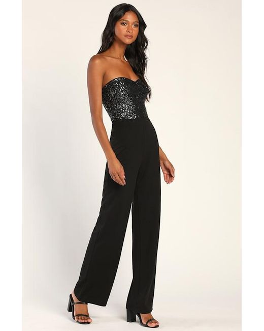 Lulus Blue Total Hottie Sequin Strapless Jumpsuit