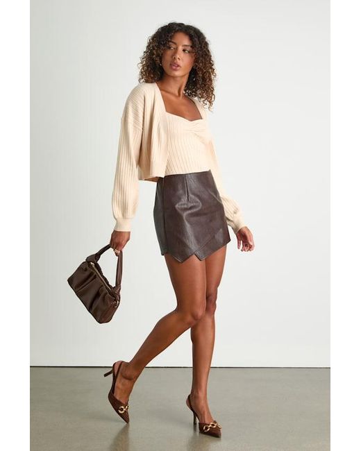 Lulus Brown Edgy Vibes Dark Vegan Leather Skort