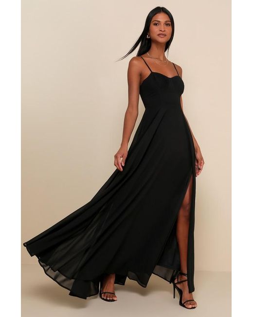Lulus Black Cause For Commotion Pleated Bustier Maxi Dress