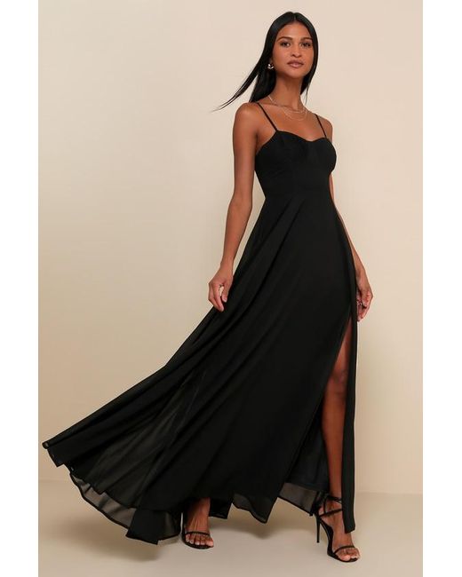 Lulus Black Cause For Commotion Pleated Bustier Maxi Dress