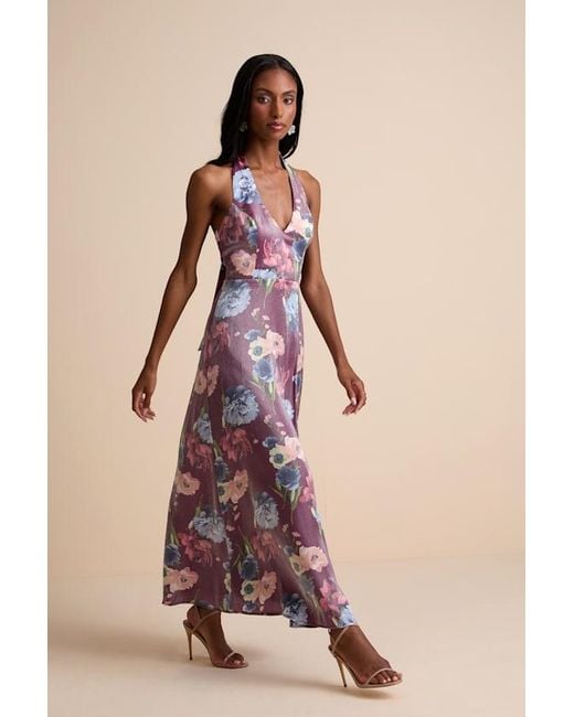 Lulus Natural Liviana Dark Floral Halter Maxi Dress