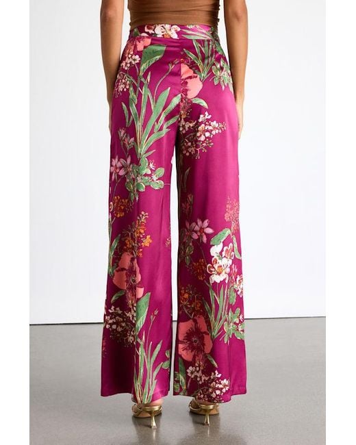 Lulus Red Thriving Vibes Floral Print Satin Wide-Leg Pants