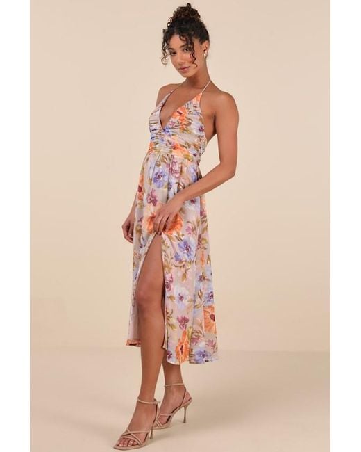 Lulus Pink Danelle Floral Halter A-Line Midi Dress