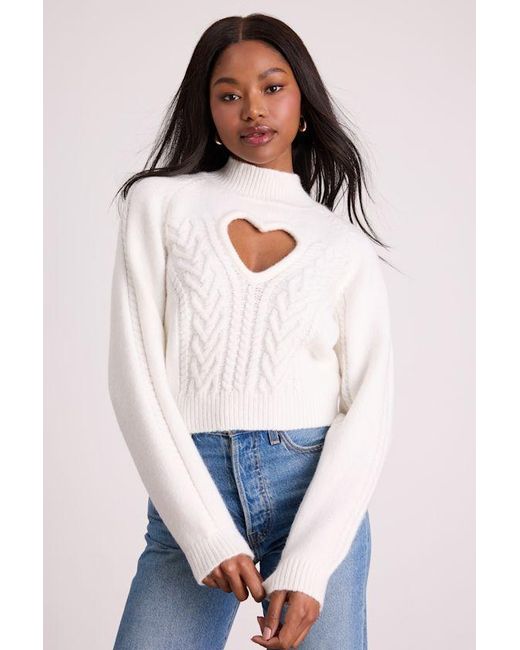 Lulus White Priya Cutout Mock Neck Cropped Sweater