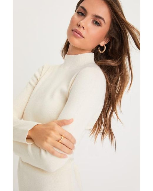 Lulus Natural Adorable Intentions Mock Neck A-Line Mini Sweater Dress