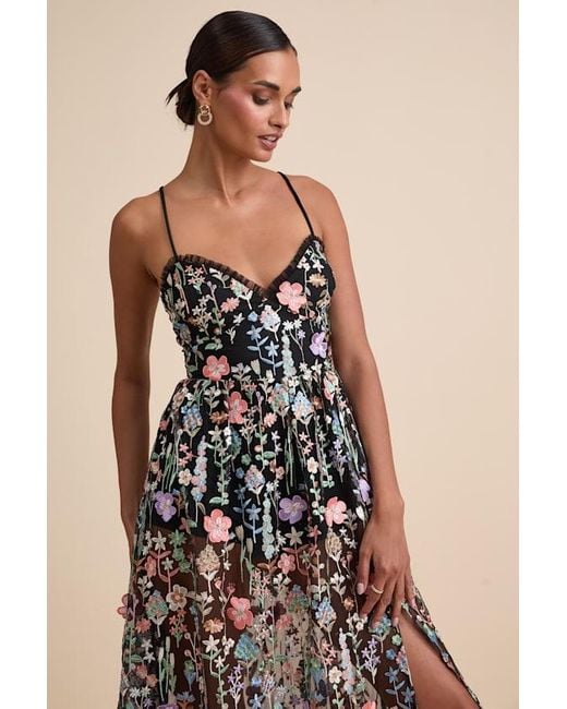 Lulus Women's Natural Mahryn 3D Floral Embroidered Midi Bodysuit Dress