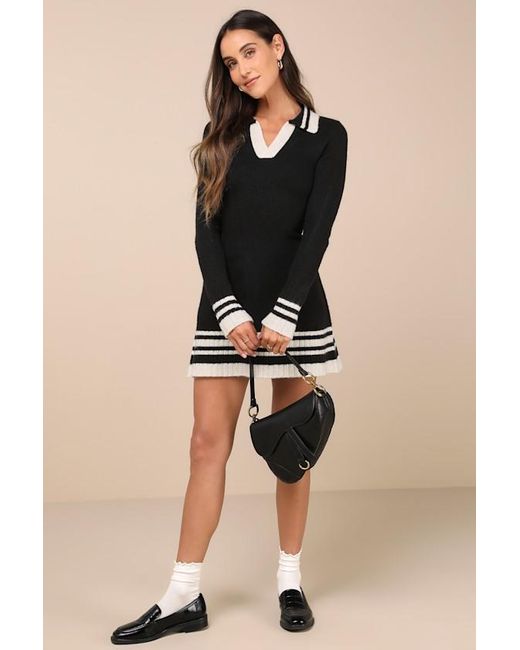 Lulus Gray Soft Serenity Collared Sweater Mini Dress