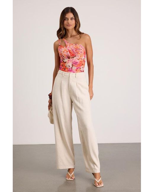 Lulus Red Anahera Floral Mesh Cutout One-Shoulder Bodysuit