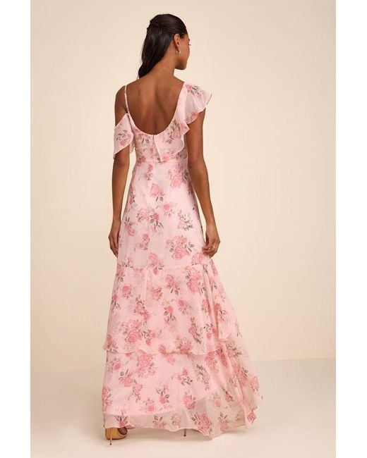 Lulus Pink Velma Blush Floral Ruffled Asymmetrical Maxi Dress