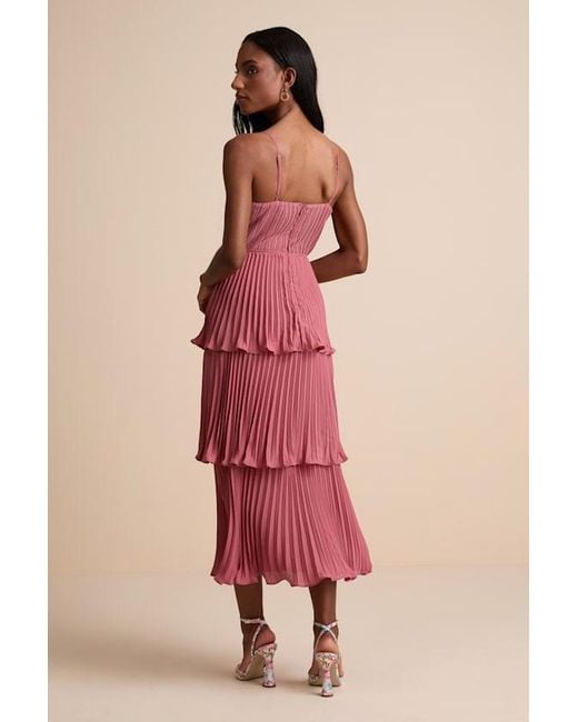 Lulus Cascading Crush Rusty Rose Tiered Bustier Midi Dress