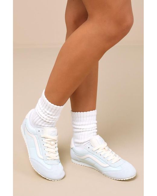 Vans White Super Lowpro Hint Of Mint Suede Leather Sneakers