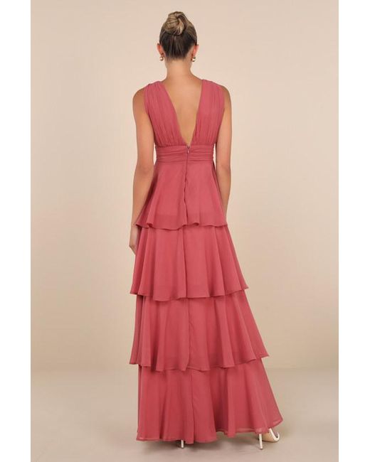 Lulus Amazing Evening Dark Rose Tiered Maxi Dress