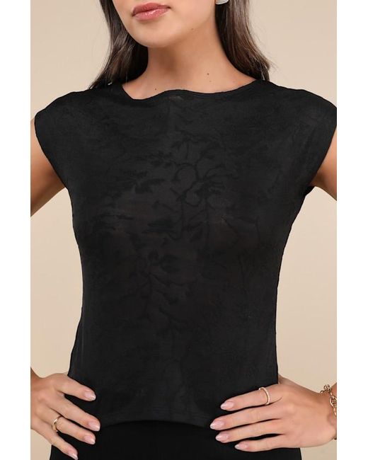 Motel Black Nova Mesh Jacquard Cap Sleeve Top