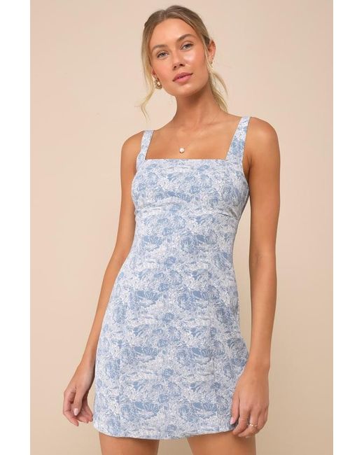 Lulus Blue Exuberant Chicness Floral Sleeveless Mini Dress