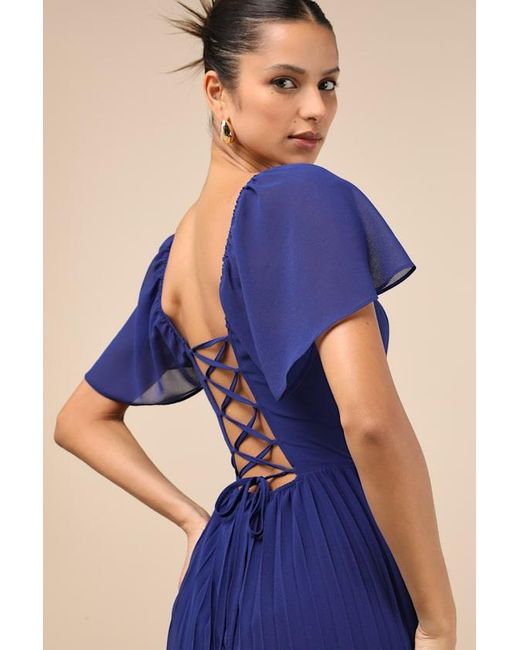 Lulus Blue Calia Flutter Sleeve Midi Dress