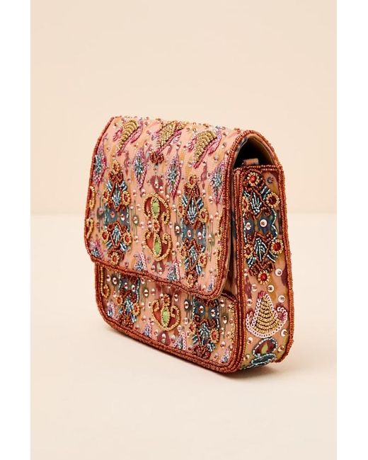 Lulus Orange Itzel Multi Boho Print Beaded Crossbody Bag