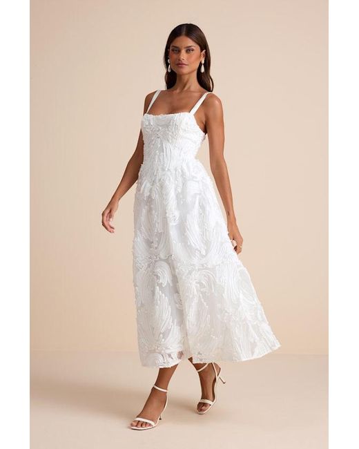 Lulus Natural Perkins Textured Lace-Up Corset Midi Dress
