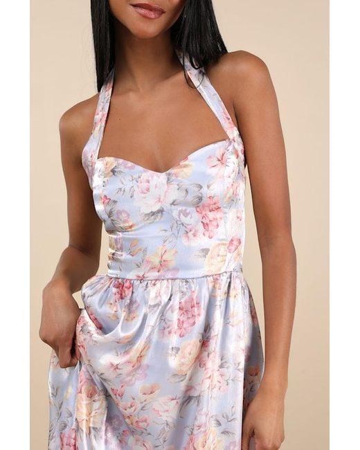 Lulus Natural Briselda Floral Organza Halter Midi Dress