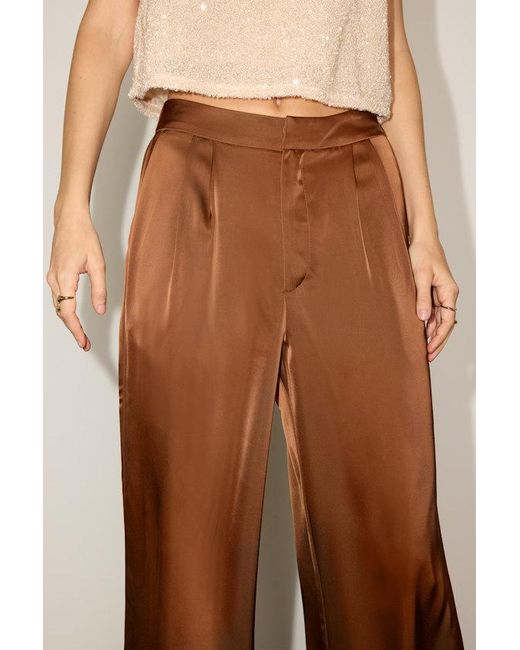 Lulus Brown Bessah Satin Wide Leg Mid-Rise Trouser Pants