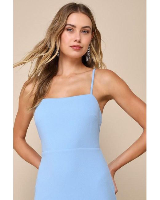 Lulus Blue Stunning Enchantment Backless Trumpet Hem Maxi Dress