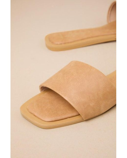 Lulus Orange Brenner Camel Flat Square-Toe Slide Sandals