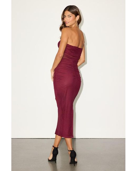 Lulus Red Utterly Attractive Mesh Ruched Strapless Midi Dress