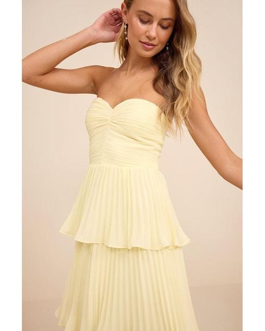 Lulus Natural Seriously Sensational Strapless Tiered Midi Dress