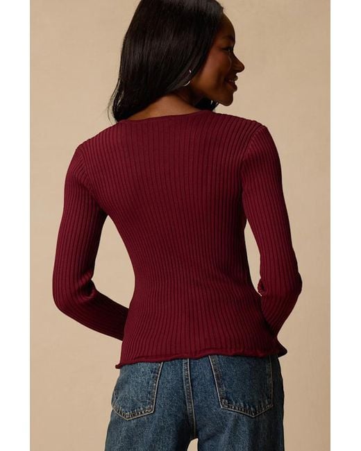 Lulus Red Pruett Ribbed Knit Long Sleeve Top