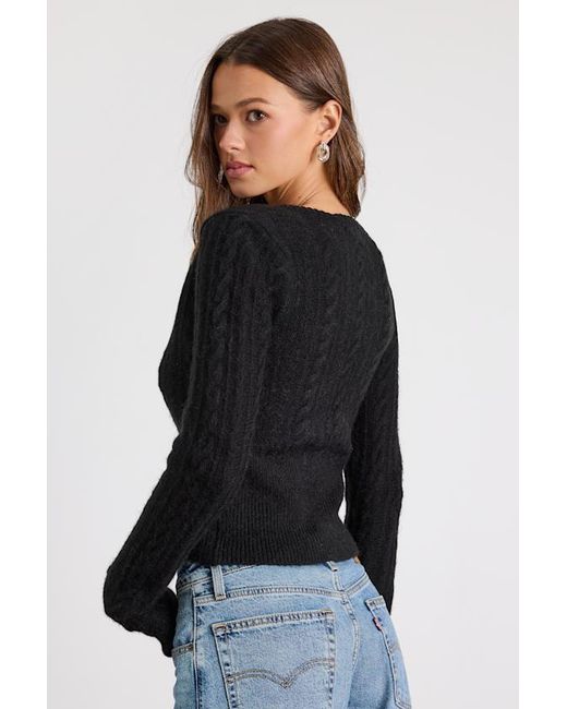 Lulus Black Callisto Cable Knit Button-Front Cardigan