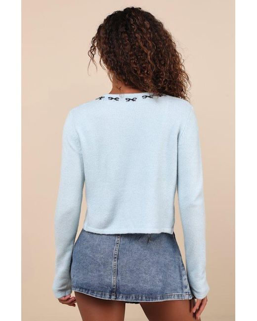 Motel Blue Wunara Light Bow Detail Cardigan Sweater