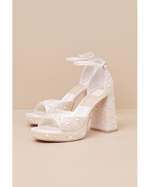 Dolce Vita Natural Pandro Pearl True Satin Platform High Heel Sandals