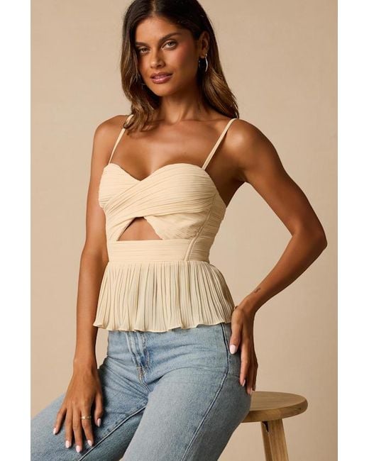 Lulus Blue Toluca Cream Pleated Lace-Up Cami Top