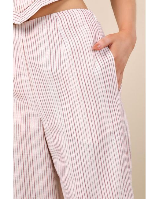 Lulus Natural Anahita Cream And Striped Mid-Rise Straight Leg Pants