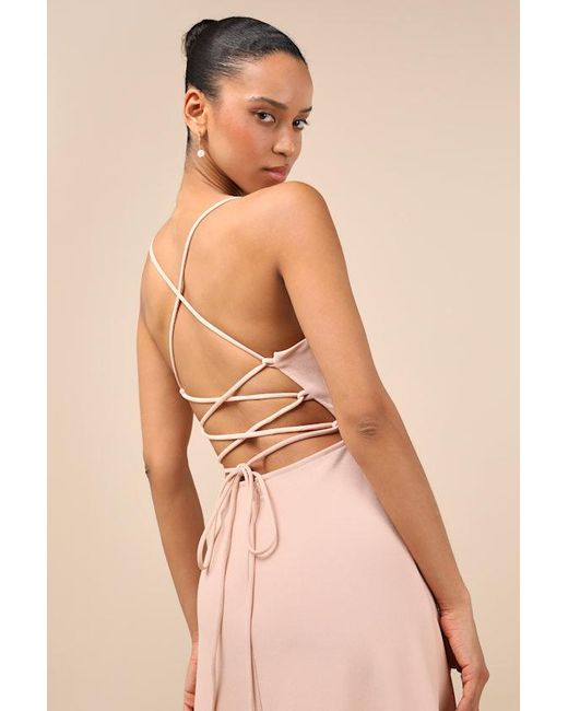 Lulus Natural Caryl Light Blush Ruffled Tulip High-Low Maxi Dress