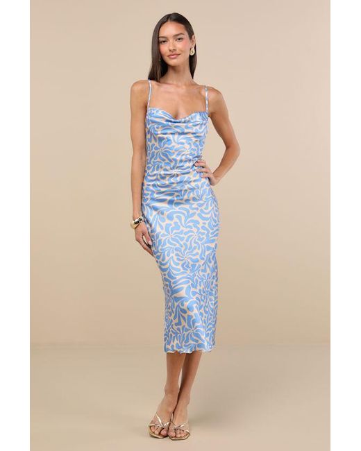 Lulus Blue Midiana Abstract Floral Tie-Back Midi Dress