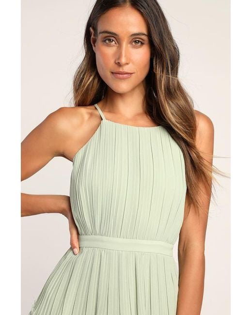 Lulus Green Came For Cocktails Pleated Tiered Lace Maxi Dress