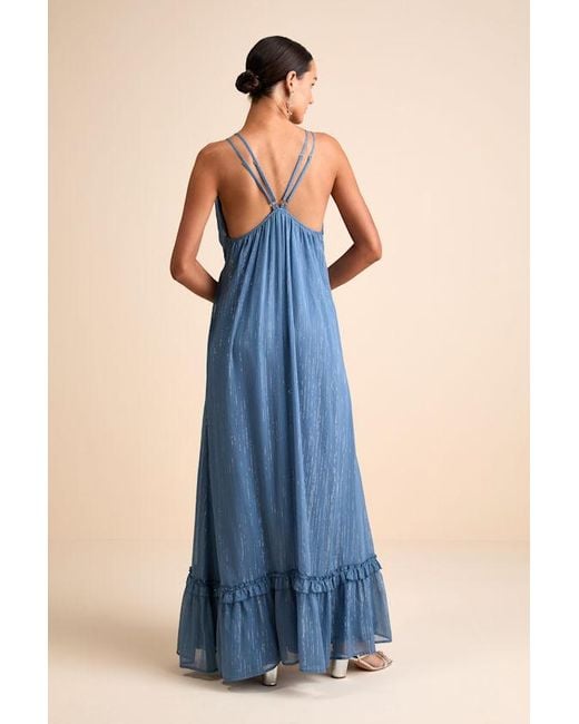 Lulus Blue Massiel Lurex Ruffled Maxi Dress