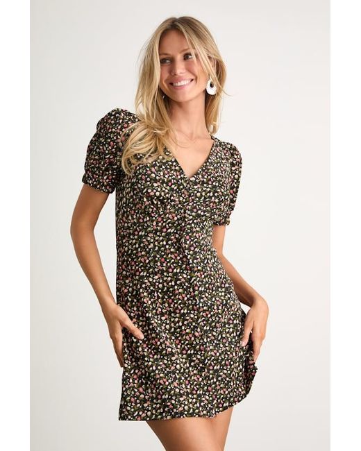 Lulus Black Adored Cutie Floral Corduroy Button-Front Mini Dress