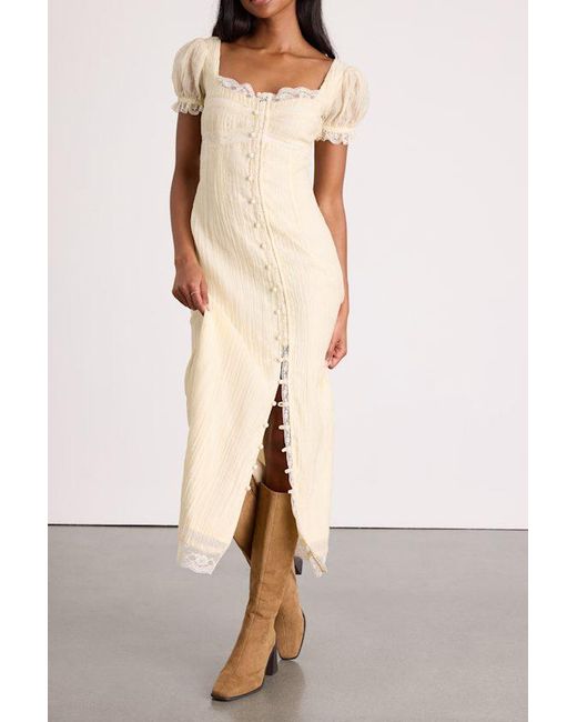 Lulus Natural Crissa Cream Lace Textured Puff Sleeve Midi Dress