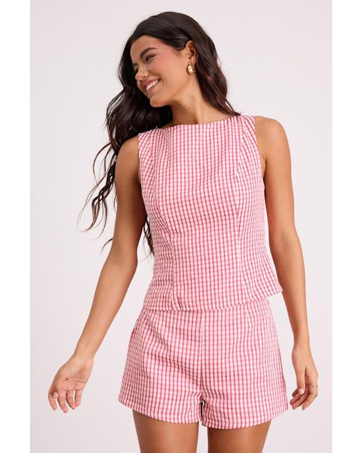 Lulus Pink Harmony Gingham Tie-Back Tank Top