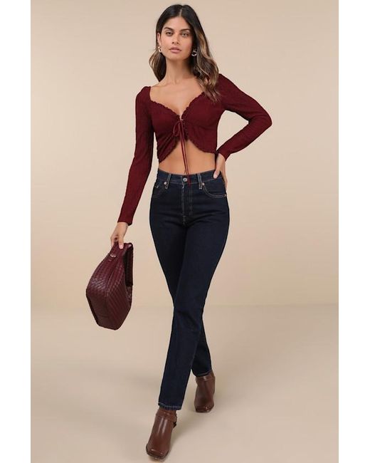 Lulus Sweetest Composure Textured Tie-Front Crop Top