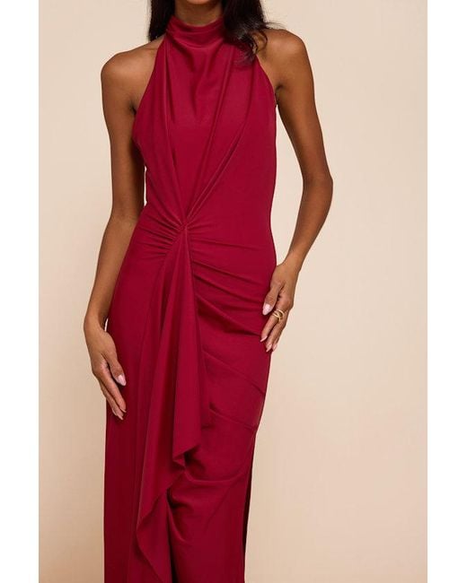 Lulus Red Mystras Slinky Knit Backless Halter Maxi Dress