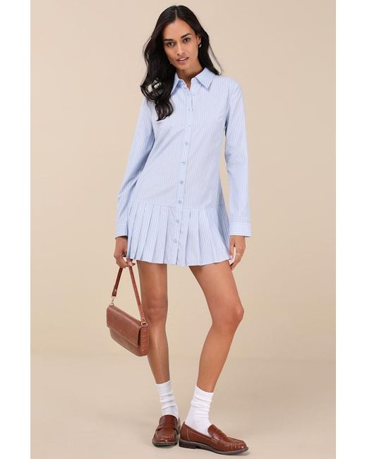 Lulus Blue Exquisite Poise Striped Collared Mini Dress