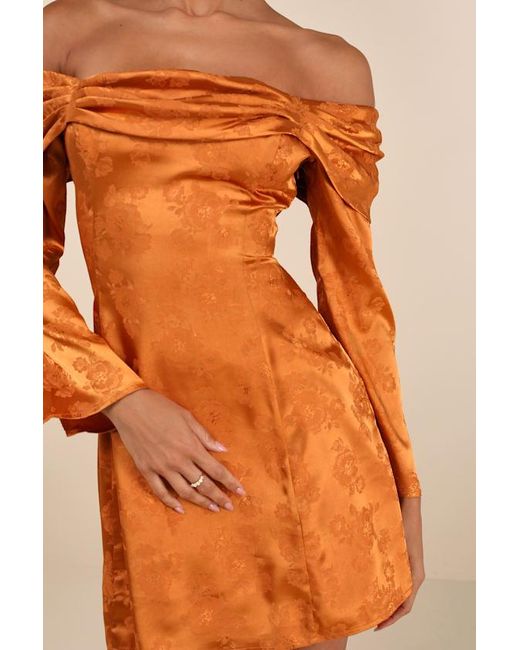 Lulus Orange Truly Yours Copper Satin Jacquard Off-The-Shoulder Mini Dress