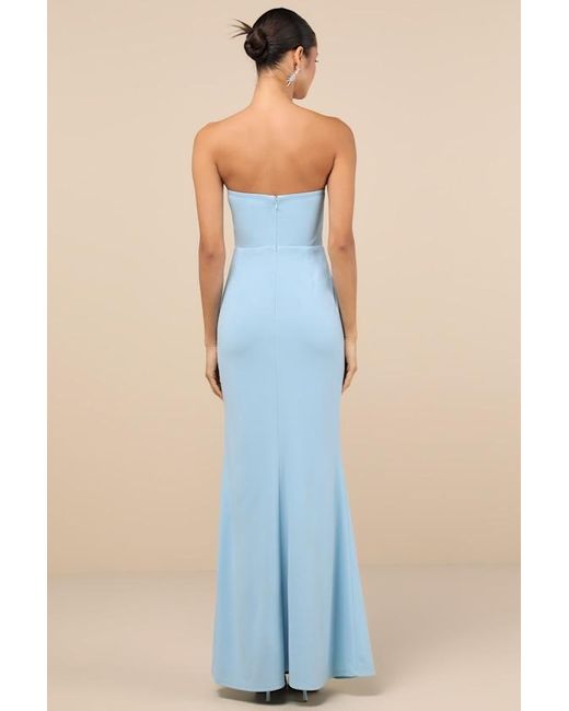 Lulus Blue Elegant Finesse Pleated Cutout Maxi Dress