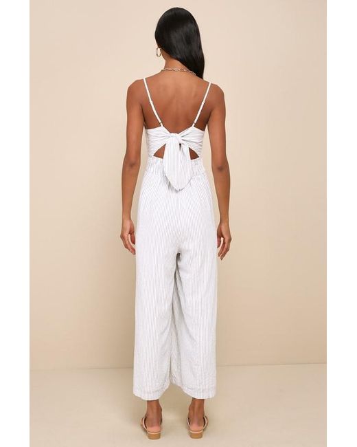 Lulus Natural Coastal Air Striped Tie-Back Culotte Jumpsuit